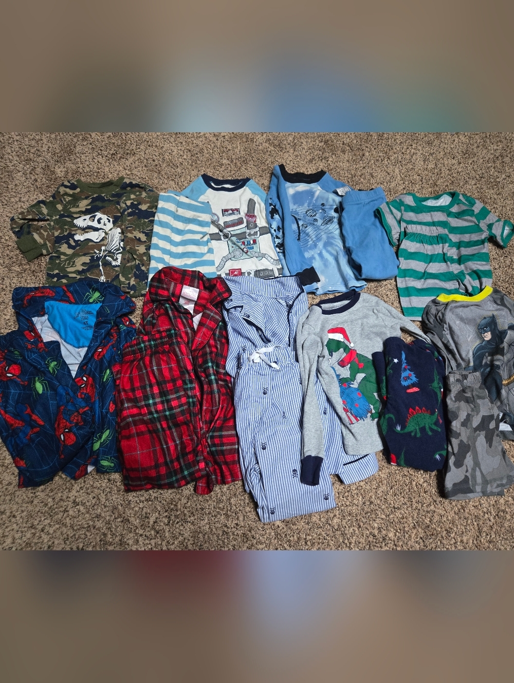 *Size 4T* Bundle of 9* Pajama Sets* 3 ButtonUp Shirts* 1 Short Sleeve* 2 Shorts*